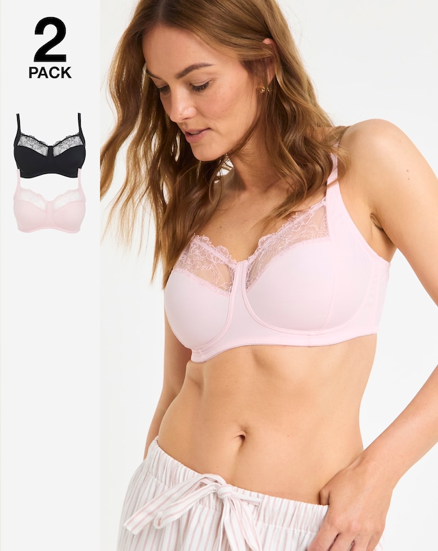 Pretty Secrets 2 Pack Rosalie Non Wired Full Cup Bras B-F Black/Pink