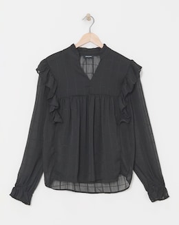 Check Frill Detail Blouse
