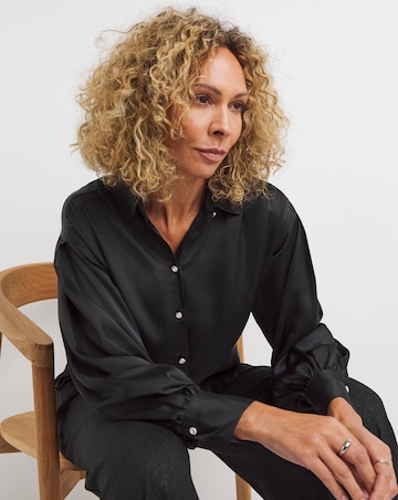 Black Satin Shirt With Embellished Buttons