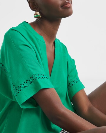 Crochet Trim Linen Mix Tunic Top