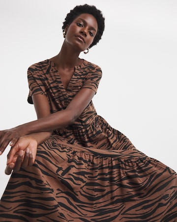 Printed Notch Neck Short Sleeve Smock Dress