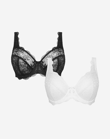 Pretty Secrets (2 Pack) Ella Lace Full Cup Wired Bras (B-J) Black/White