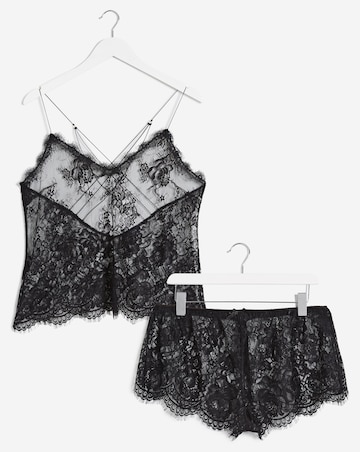 Figleaves Gigi Galloon Lace Cami and Short Set - Black
