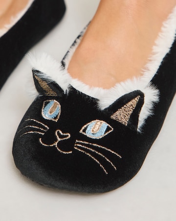 Cat Ballerina Slippers Wide E Fit Simply Comfort