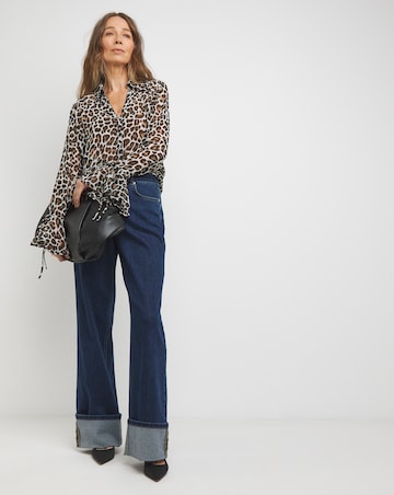 Georgette Frill Cuff Collar Blouse - Animal