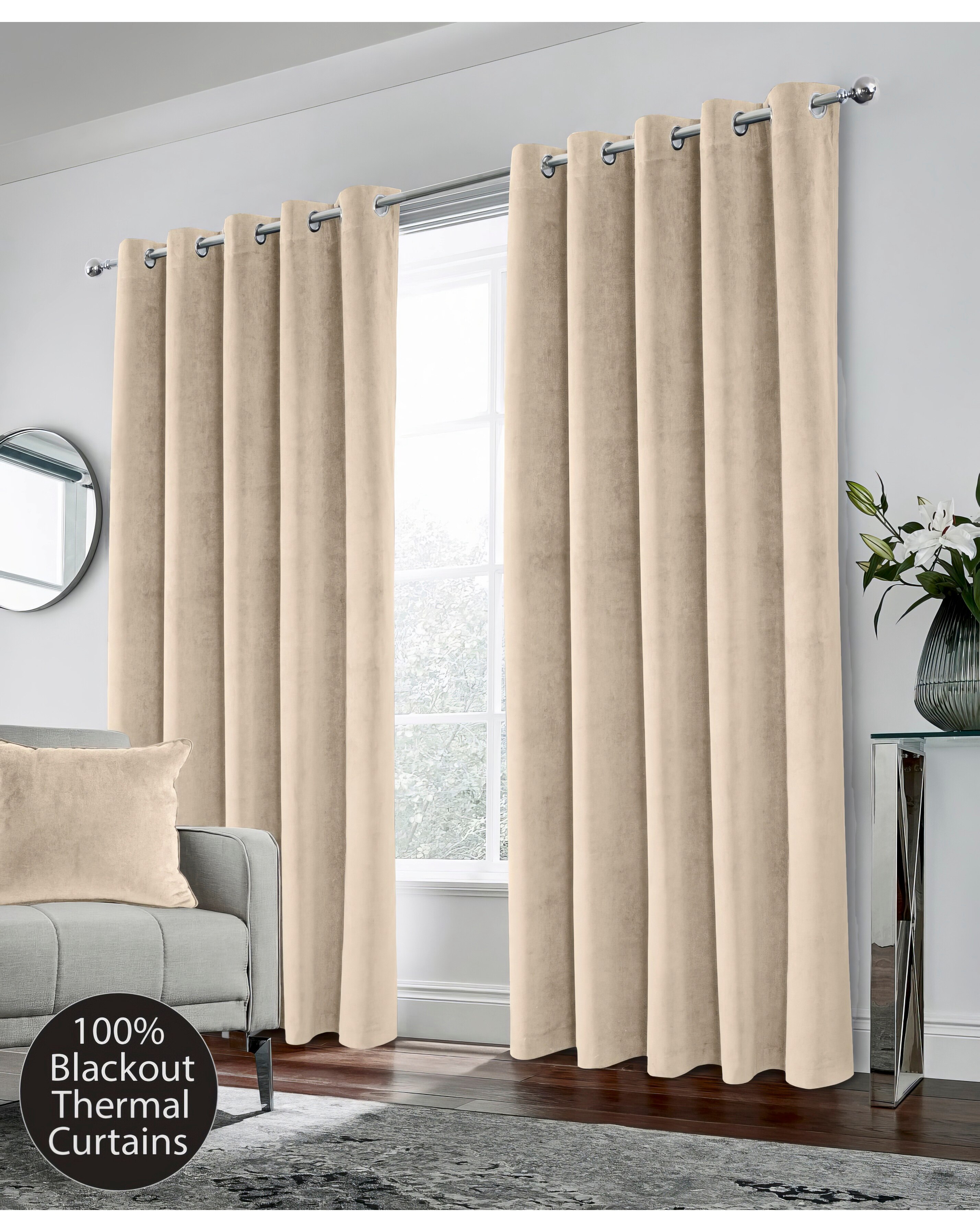 Hampton 100% Thermal Blackout Eyelet Velvet Curtain