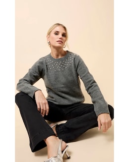Little Mistress Grey Embellished Knitted Jumper