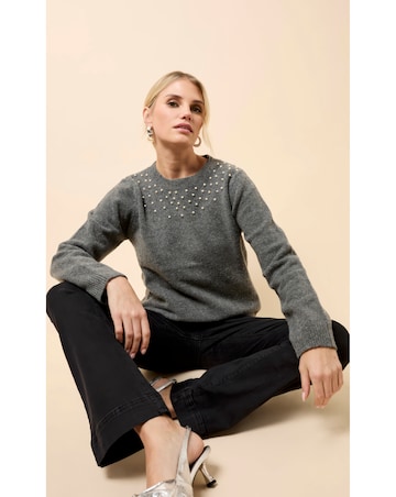 Little Mistress Grey Embellished Knitted Jumper