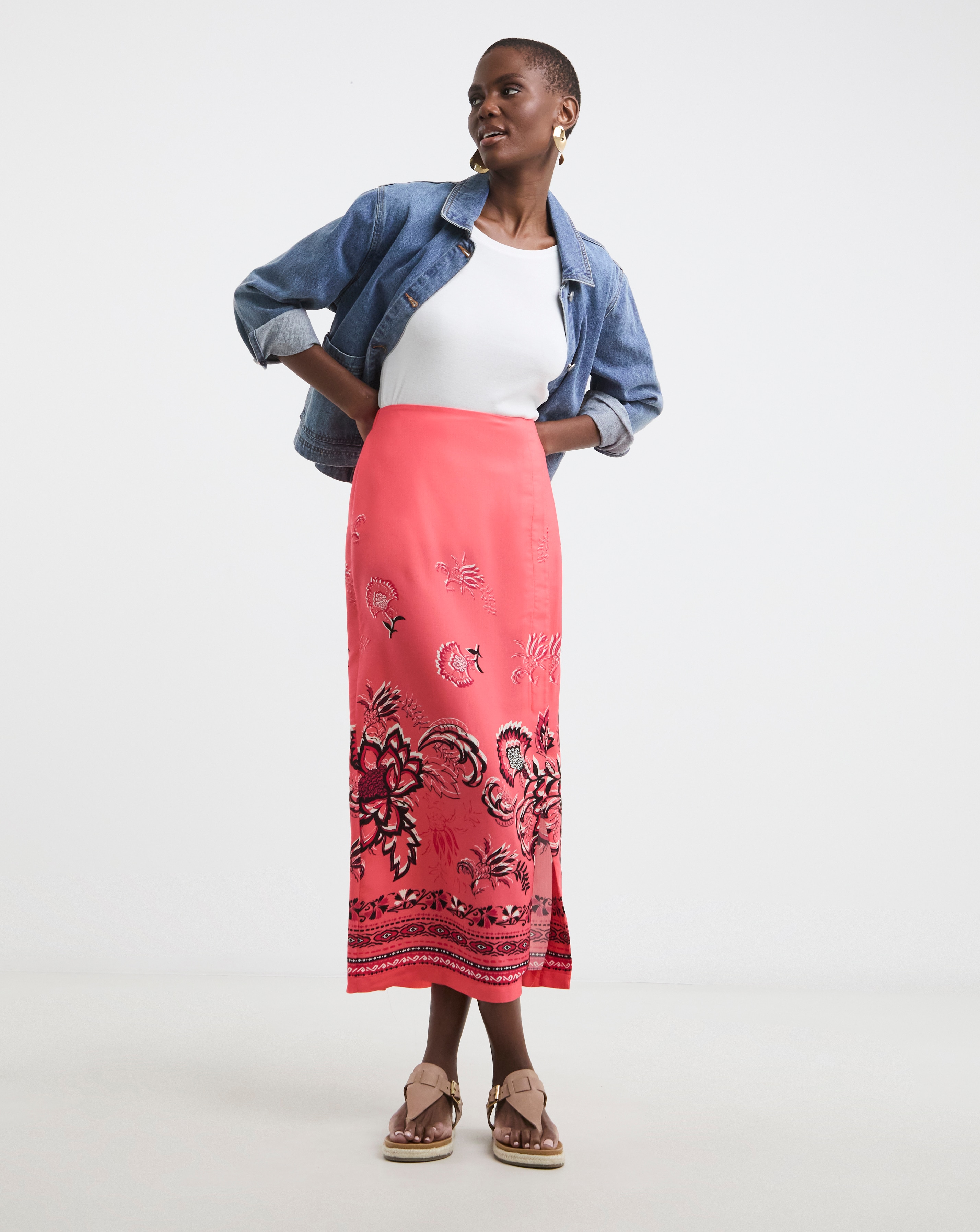 Border Print Midi Wrap Skirt | JD Williams