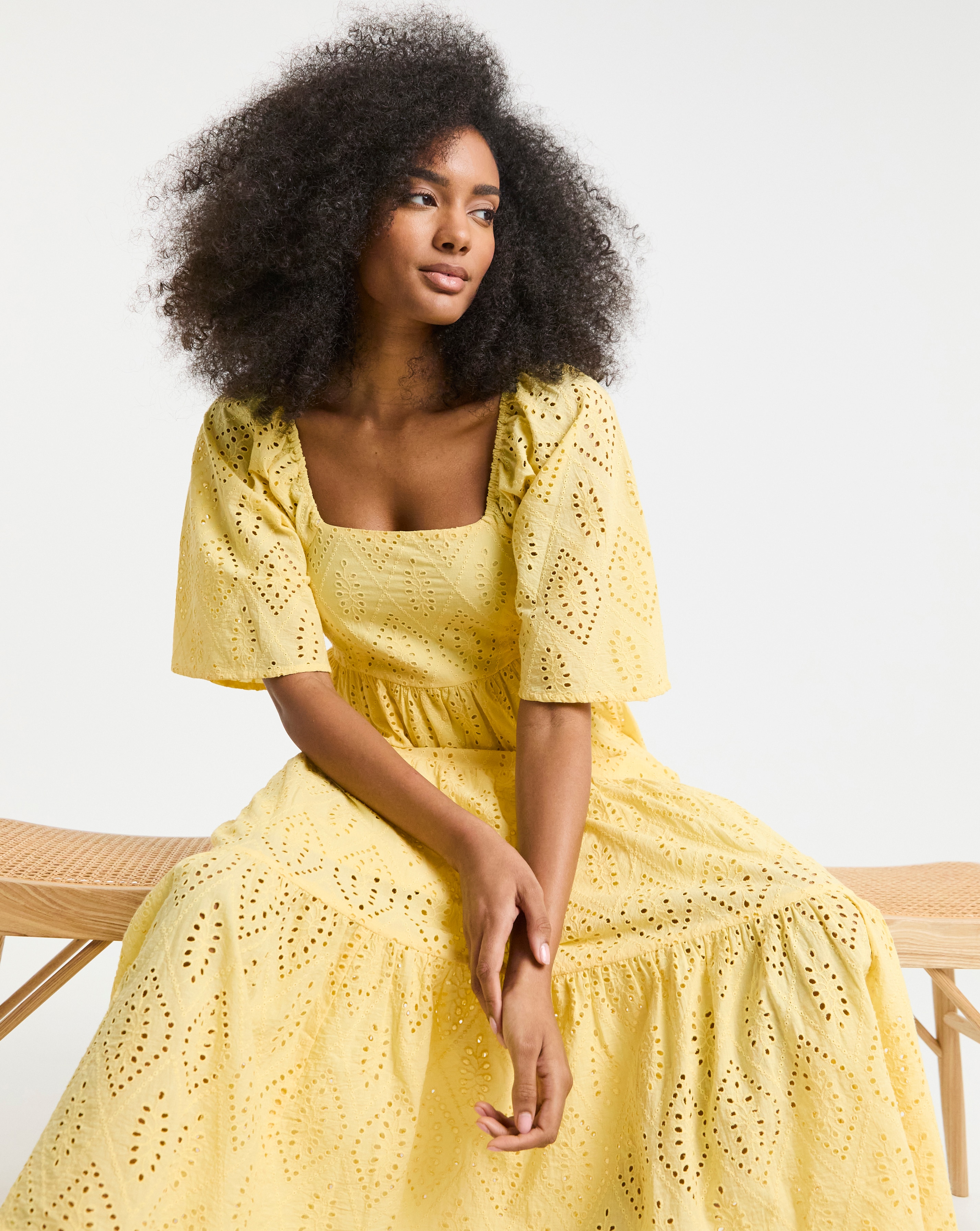 Simply Be Yellow Broderie Tiered Maxi Dress | JD Williams