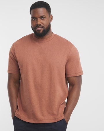 Linen Blend Relaxed Fit T-Shirt- Rust