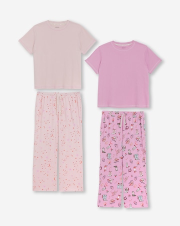 Simply Be (2 Pack) Cotton Ribbed Top Howdy Holidays Pyjama Sets Multi