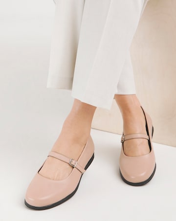 Heavenly Soles Annette Mary Jane Flat Leather Ballerina - Extra Wide Fit (EEE)