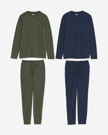 2 Pack Long Sleeve Pyjama Set-Green/Navy