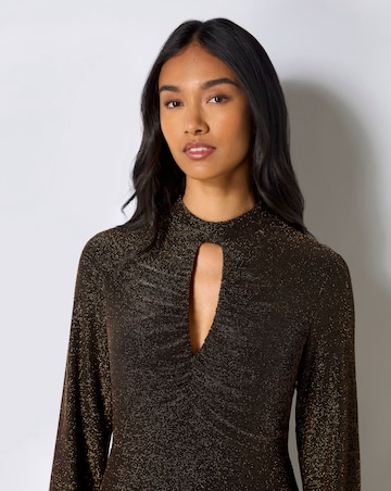 Ro&Zo Zara Gold Sparkle Jersey Keyhole Front Dress