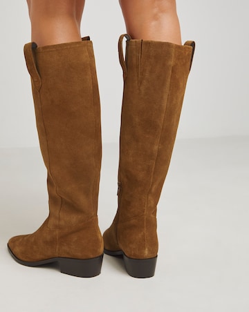 Yves Knee High Suede Cowboy Boots Wide E Fit Curvy Calf