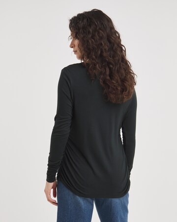 Black Ruched Side Long Sleeve Top