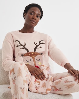 Pretty Secrets Reindeer Giftable Fleece Pyjama Set &amp; Hot Water Bottle