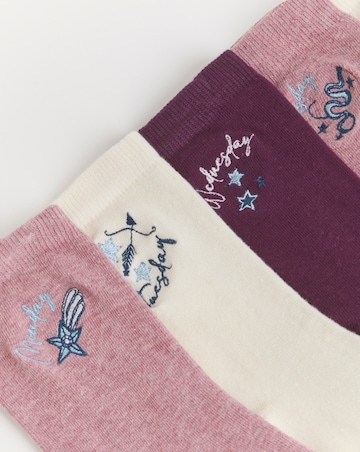 Pretty Secrets (7 Pair Pack) Embroidery Days Of The Week Ankle Socks (Wide Fit)