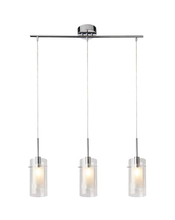 3 Light Chrome and Clear/Frosted Double Glass Shade Ceiling Bar Pendant