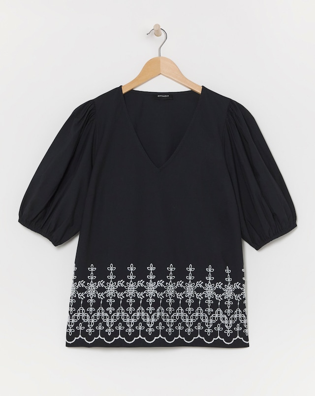 Black Lace Insert Broderie Top