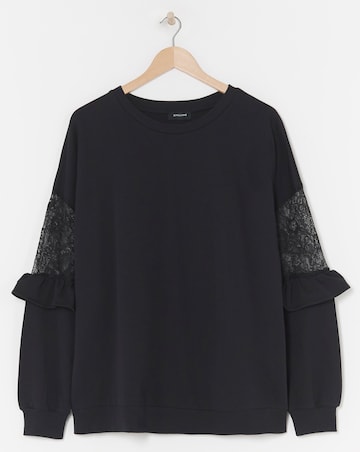 Black Lace Sleeve Detail Sweatshirt