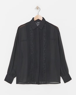 Lace Trim Chiffon Shirt - Black