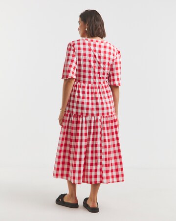 Simply Be Red/White Gingham Button Through Midi Dress
