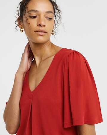 Red V-Neck Angel Sleeve Top