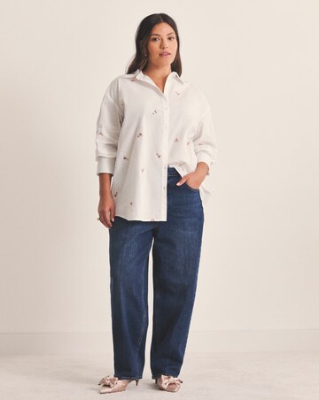 Simply Be White Oversized Cocktail Embroidered Shirt