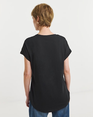 Black Longline Short Sleeve Curved Hem Top