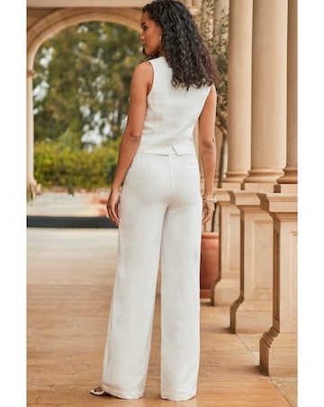Sosandar Ivory Linen Wide Leg Trousers