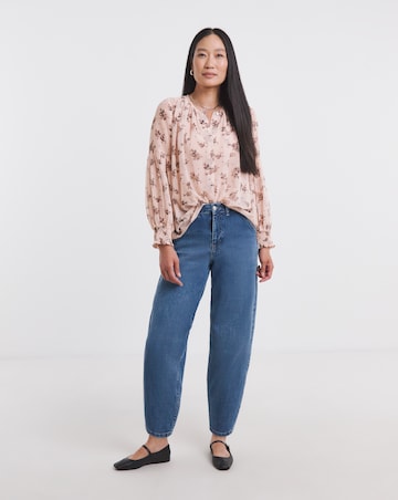 Georgette Collarless Blouson Sleeve Blouse
