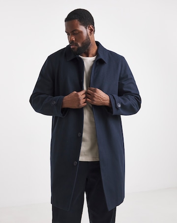 Navy Wool Blend Mac with Cuff Tab Detail