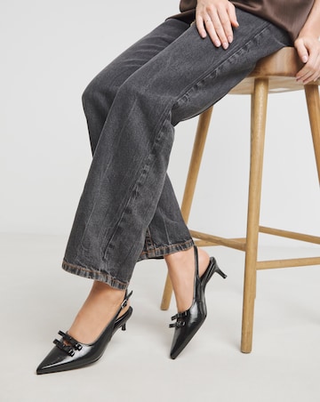 Heavenly Soles Elm Kitten Heel Slingback Shoes With Bow - Wide Fit (E)