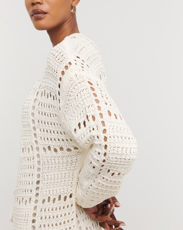 Pointelle V Neck Tie Front Cardigan