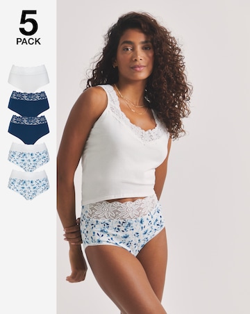 Pretty Secrets (5 Pack) Lace Top Full Knickers Blue Floral