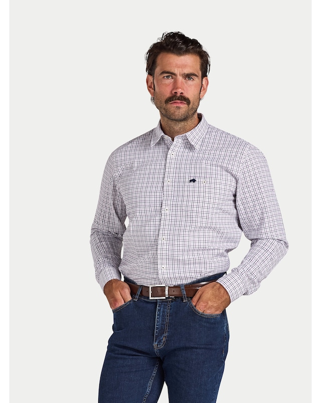 Raging Bull Long Sleeve Tattershall Brushed Cotton Shirt Purple