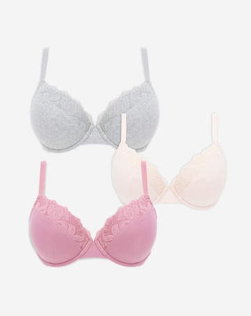 Pretty Secrets (3 Pack) Harper Lace Ribbed Plunge T-Shirt Bras (B-F)