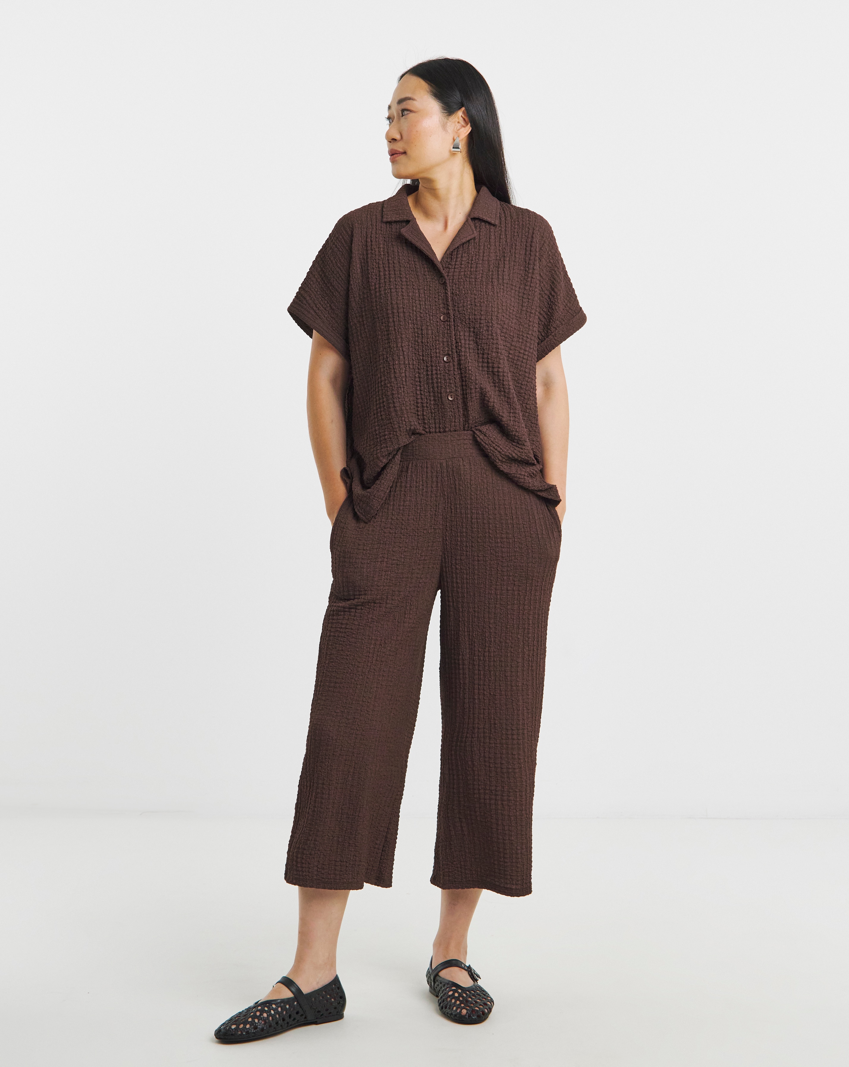 Chocolate Textured Jersey Cropped Trousers | JD Williams