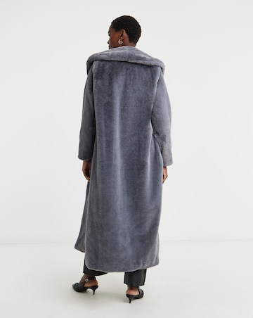Grey Longline Faux Fur Coat
