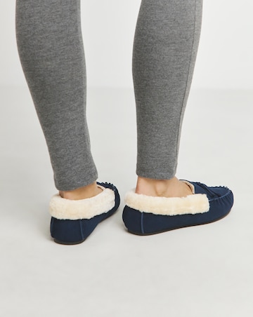 Fiora Suede Moccasin Slippers - Wide Fit (E)