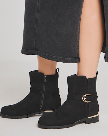 Heavenly Soles Indi Ankle Boots With Buckle Strap - Wide Fit (E)