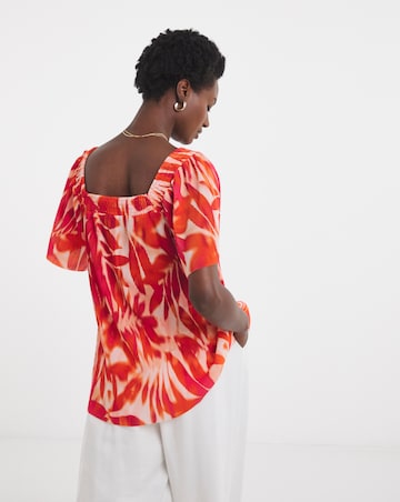 Printed Plisse Square Neck Top