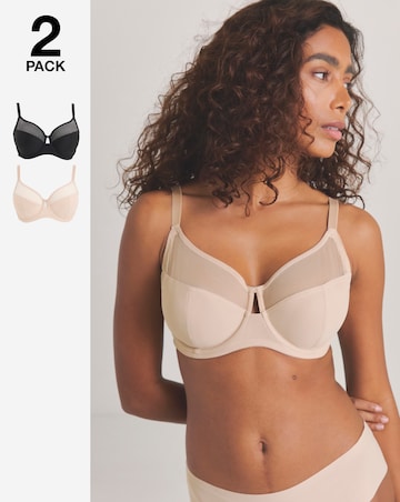 Pretty Secrets (2 Pack) Maisie Mesh Minimiser Wired Bras (D-J) Black/Almond