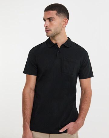 Pure Cotton Jersey Pocket Polo Long Length- Black
