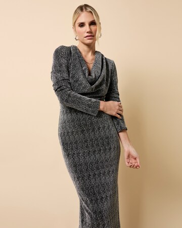 Little Mistress Black and Silver Cowl Neck Midaxi Dress