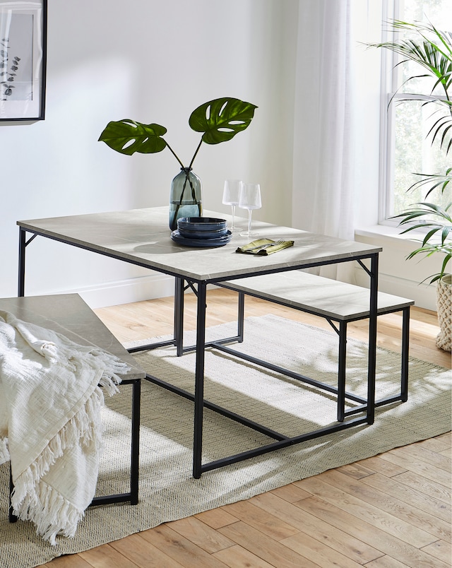 Mason Marble Effect Compact Dining Set With 2 Benches