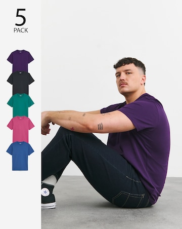 5 Pk Pure Cotton Crew Neck T-Shirts Long
