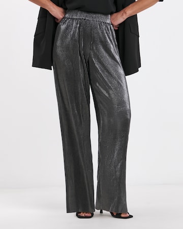 Silver Metallic Plisse Wide Leg Trousers